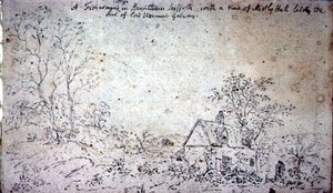 Domek w Brantham, z widokiem na Mistley Hall (rysunek) autorstwa John Constable