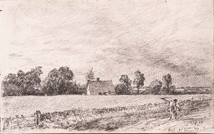 Domki i droga, East Bergholt, ołówek autorstwa John Constable