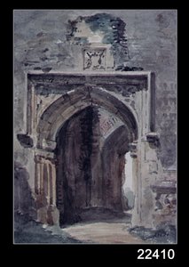 Kościół East Bergholt: południowa brama zrujnowanej wieży, 1806 autorstwa John Constable