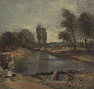 Flatford Lock, w latach 1810-1811. autorstwa John Constable