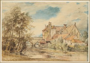 Stare domy na moście Harnam w Salisbury ze starym szpitalem św. Mikołaja autorstwa John Constable