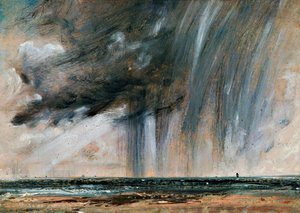 Deszcz nad morzem, studium pejzażu morskiego z chmurami deszczowymi, ok. 1824-1828, autor: John Constable (1776-1837), olej na papierze nałożonym na płótno, 22,2x31 cm autorstwa John Constable