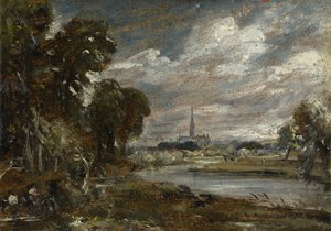 Katedra w Salisbury z rzeki Nadder, c.1829 autorstwa John Constable