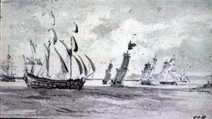 Wysyłka na wietrze nad Tamizą lub Medway (grafit na papierze) autorstwa John Constable