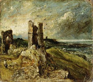 Szkic zamku Hadleigh (recto) (olej na tartaku) autorstwa John Constable