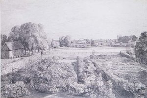 Widok na East Bergholt nad ogrodem kuchennym Golding, dom Constable