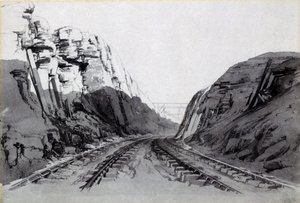 Blisworth Cutting, Northamptonshire, wrzesień 1838 (pióro i atrament oraz pranie na papierze) autorstwa John Cooke Bourne