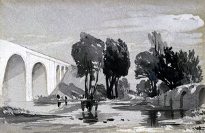 Blythe Viaduct, Hampton-in-Arden, c.1838 (pióro i atrament oraz pranie na papierze) autorstwa John Cooke Bourne
