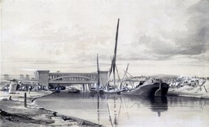 Most nad Kanałem Regentów, kwiecień 1837 (pióro i atrament oraz pranie na papierze) autorstwa John Cooke Bourne