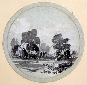 Sprzątanie, London & Birmingham Railway, ok. 1838 (pióro i atrament oraz pranie na papierze) autorstwa John Cooke Bourne