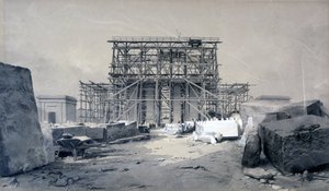 Budowa łuku Euston, styczeń 1838 (pióro i atrament oraz pranie na papierze) autorstwa John Cooke Bourne