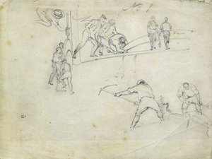 Lontoon ja Birminghamin rautatien rakentaminen, n. 1835 (kynä paperille; yhdistelmäluonnos) kiillotus autorstwa John Cooke Bourne