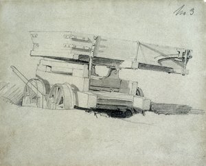 Wagon z wywrotką wykonawców, nr 3, lata 30. XIX wieku (pióro i atrament oraz pranie na papierze) autorstwa John Cooke Bourne