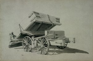 Wagon z wywrotką wykonawców, nr 3, lata 30. XIX wieku (pióro i atrament oraz pranie na papierze) autorstwa John Cooke Bourne