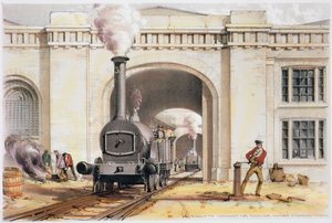 Wejście do lokomotywowni, Camden Town, Londyn, 1839 autorstwa John Cooke Bourne