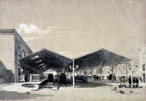 Wnętrze stacji Euston, maj 1837 (pióro i atrament oraz pranie na papierze) autorstwa John Cooke Bourne