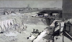 Hampstead Road Bridge, od strony Camden, 16 sierpnia 1836 (pióro i atrament oraz pranie na papierze) autorstwa John Cooke Bourne
