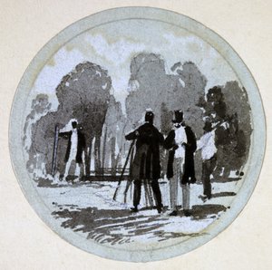 Levelling, London & Birmingham Railway, ok. 1838 (pióro i atrament oraz pranie na papierze) autorstwa John Cooke Bourne
