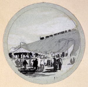 Otwarcie, London & Birmingham Railway, c.1838 (pióro i atrament oraz pranie na papierze) autorstwa John Cooke Bourne