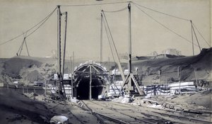 Tunel Primrose Hill, kwiecień 1837 (pióro i atrament oraz pranie na papierze) autorstwa John Cooke Bourne