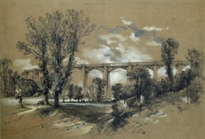 Wiadukt Blatchford, ok. 1835-38 (ołówek z rozmazaniem na papierze) autorstwa John Cooke Bourne