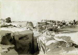 Widok ze szczytu tunelu, Linslade, Buckinghamshire, 12.10.1837 (pióro i atrament oraz pranie na papierze) autorstwa John Cooke Bourne