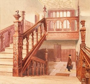Charterhouse: Wielkie Schody, maj 1885 (akwarela) autorstwa John Crowther