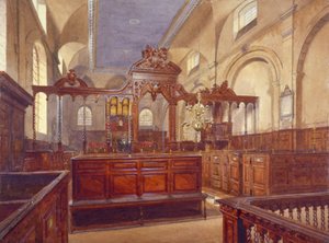 Wnętrze kościoła All Hallows the Great, City of London, 1884. autorstwa John Crowther