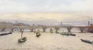 Zaginiony Londyn: Most Waterloo z mostu kolejowego Charing Cross (kolorowa litografia) autorstwa John Crowther