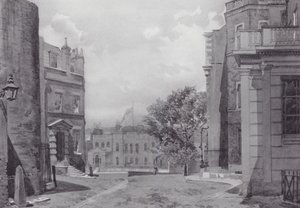 Zaginiony Londyn: Whitehall Yard, dom Vanbrugha w tle (litografia) autorstwa John Crowther