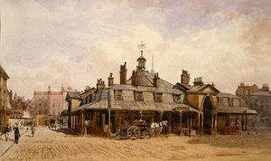 Widok na Oxford Market, St. Marylebone, ok. 1880 (akwarela na papierze) autorstwa John Crowther