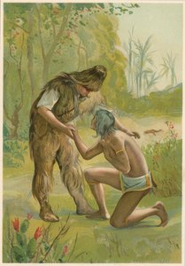 Scena z Robinsona Crusoe autorstwa Daniela Defoe, 1892