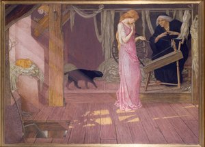 Śpiąca królewna: Księżniczka kłuje palec (tempera)