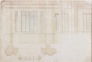 Design for Window at Holme Eden (pióro i tusz oraz pranie (niebieski i brązowy) na papierze (na papierze)) autorstwa John Dobson