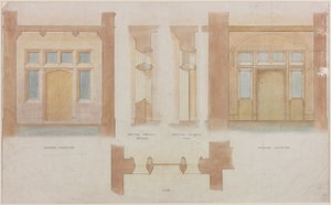 Elewacja, przekrój i plan głównego wejścia do Holme Eden (tusz i akwarela na papierze (na papierze)) autorstwa John Dobson