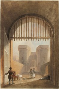Gateway of the Gaol, Newcastle upon Tyne (bc, atrament i wc na papierze) autorstwa John Dobson