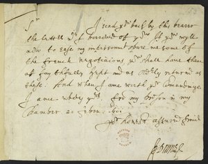 Cotton Julius C. III, f.153 Autograf list Johna Donne do Sir Roberta Cottona, pisany z więzienia, 20 lutego 1601 (tusz na papierze) autorstwa John Donne