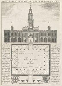 Elewacja, plan i historia Royal Exchange of London