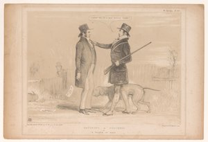 Karykatura o angielskiej polityce wewnętrznej Łapać kłusownika! lub Przyjaciel w potrzebie (tytuł na obiekcie) HB Sketches (tytuł serii na obiekcie) autorstwa John Doyle