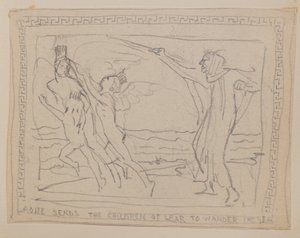 Aoife wysyła Dzieci Lira na wędrówkę po morzu (ołówek) autorstwa John Duncan