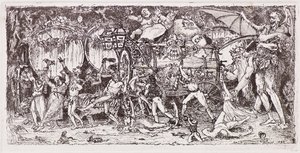 Beczka na wino ciągnięta przez cztery tygrysy autorstwa John Duncan