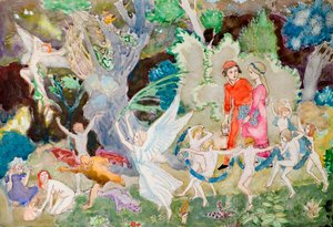 Yorinda i Yoringel w lesie czarownic (akwarela) autorstwa John Duncan