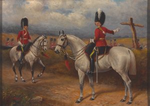Dwóch konnych oficerów 2. pułku Dragonów (Royal Scots Greys) autorstwa John Edward Chapman Mathews