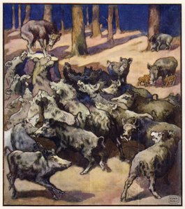 Na środku pnia stał duży szary wilk (kolor lito) autorstwa John Edwin Noble