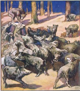 Na środku pnia stał duży szary wilk (kolor lito) autorstwa John Edwin Noble