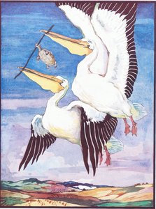„To był jeden z najdziwniejszych widoków, jakie kiedykolwiek były”, ilustracja do „Żółwia, który nie mógł utrzymać języka”, z „Legendy zwierząt z wielu krain”, wydanej przez Raphael Tuck & Sons Ltd. (kolor lito) autorstwa John Edwin Noble