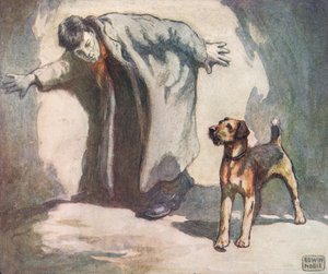 Pies policyjny przy pracy, ilustracja z „Pomocnicy bez rąk” Gladys Davidson, wydanej w 1919 r. (kolor lito) autorstwa John Edwin Noble