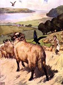 Orzeł i Wrona z „Bajek Ezopa”, wyd. Raphael Tuck & Sons Ltd., Londyn (ilustracja książkowa) autorstwa John Edwin Noble