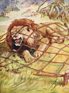 Lew i mysz z „Bajek Ezopa”, wyd. Raphael Tuck & Sons Ltd., Londyn (ilustracja książkowa)