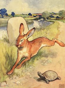 Żółw i zając z „Bajek Ezopa”, wyd. Raphael Tuck & Sons Ltd., Londyn (ilustracja książkowa)